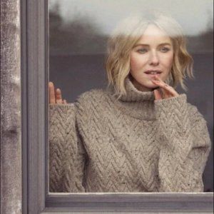 New Tory Burch Camel Merino Wool Chunky Turtleneck Sweater